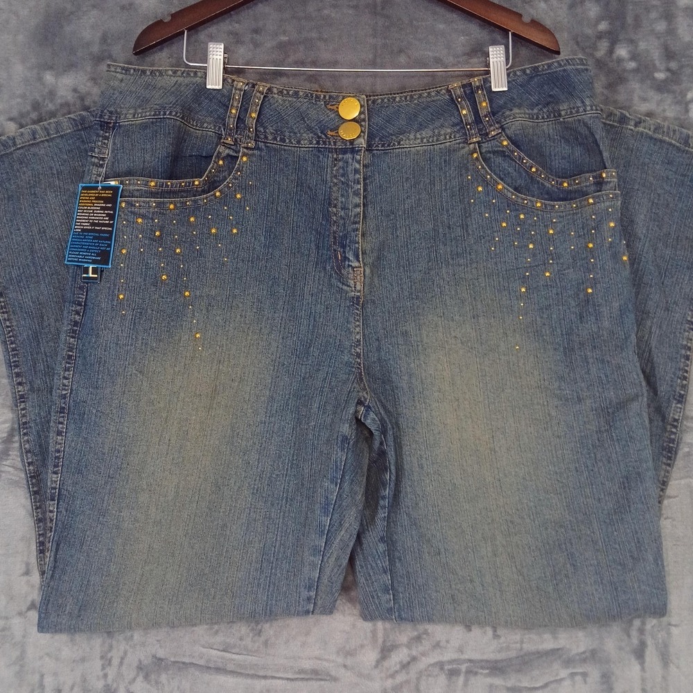 NWT Vezucci Jeans Womens 20 Blue Stretch Straight‎ Studded Double Button 84L1633